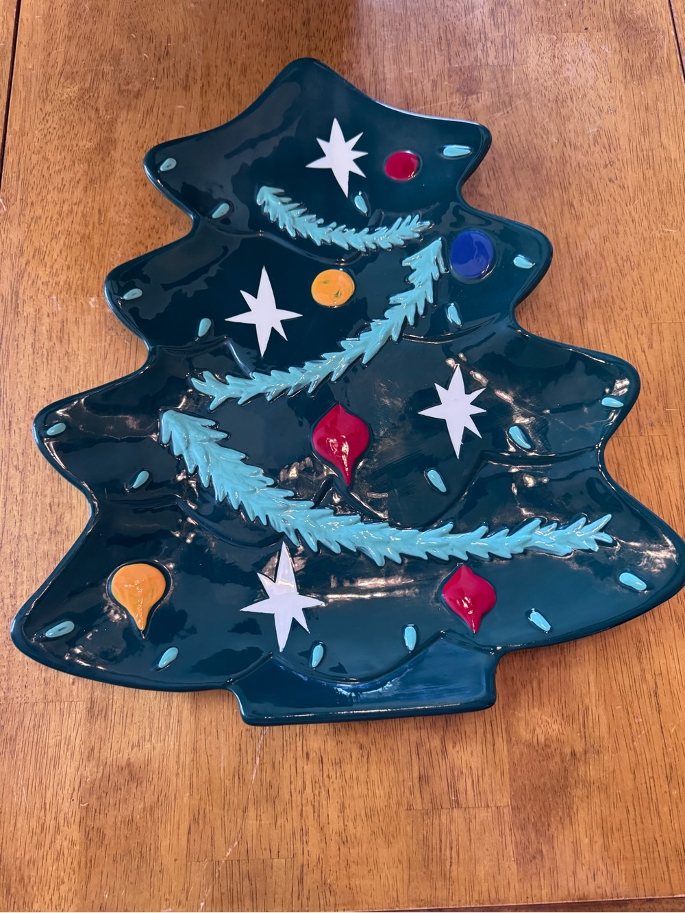 St. Nicholas Square White Ceramic Tree Platter with Dark Green Edge